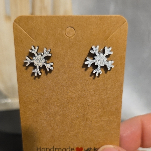 Handmade Silver Snowflake Earrings - Picture 3 of 5